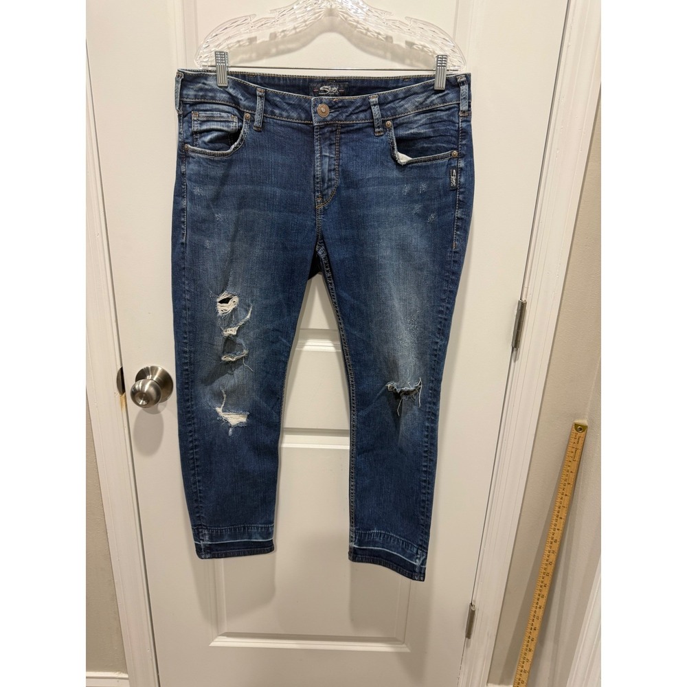Silver Jeans Co Womens Sam Distressed Denim Blue 34
